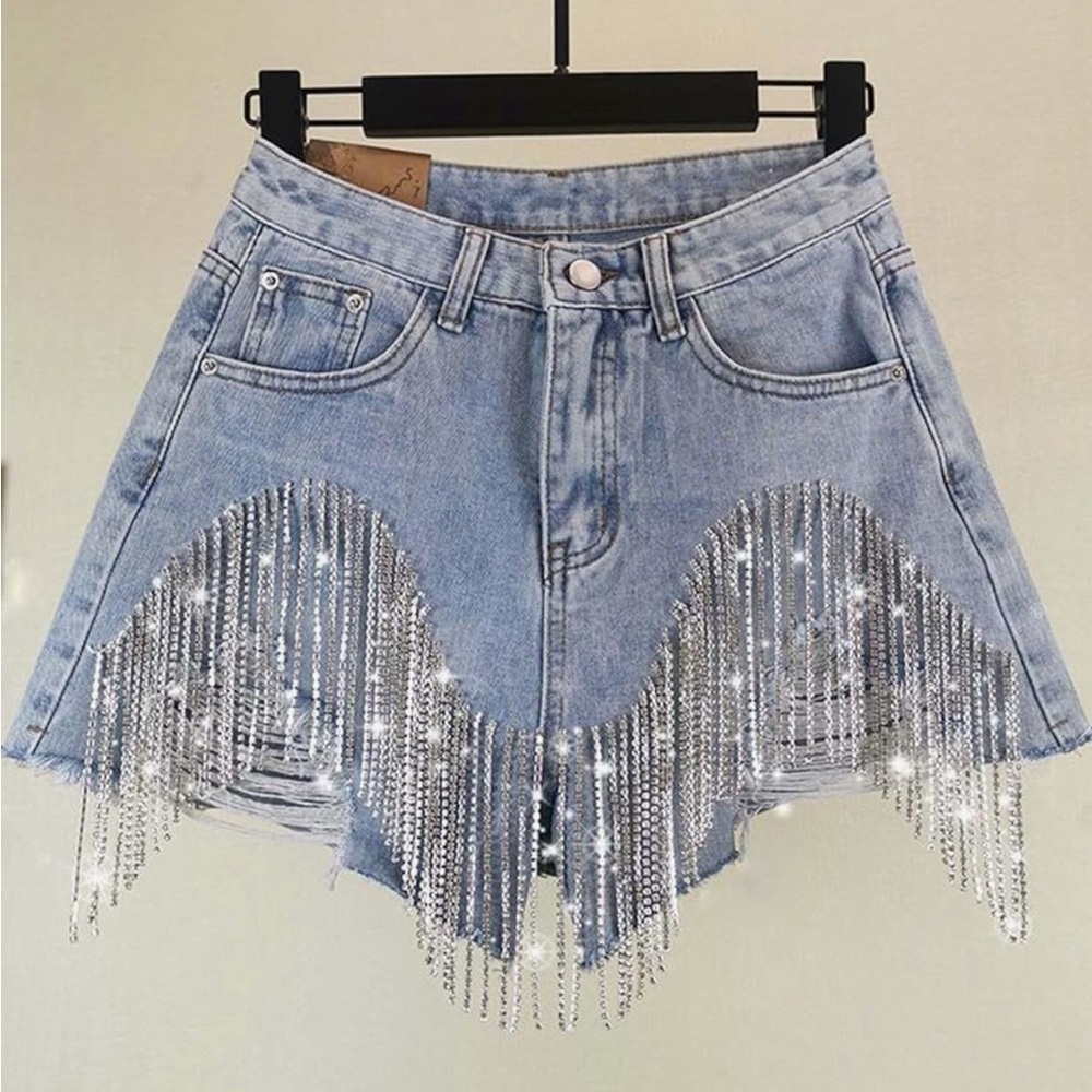 Denim Shorts with Diamonds